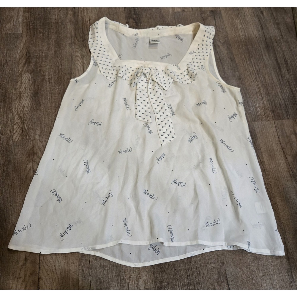 Disney Lauren Conrad Minnie Mickey Mouse Sleeveless Chiffon Top Bow Blouse